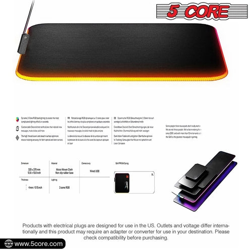 Gaming mouse pad. RGB with 12 light modes and 2 lighting zones.