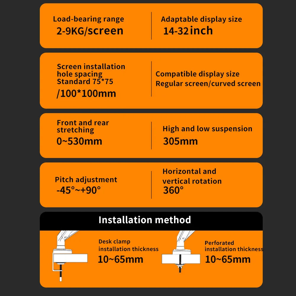 Monitorhalterung für zwei Monitore (2–9 kg), 360°-Drehung
