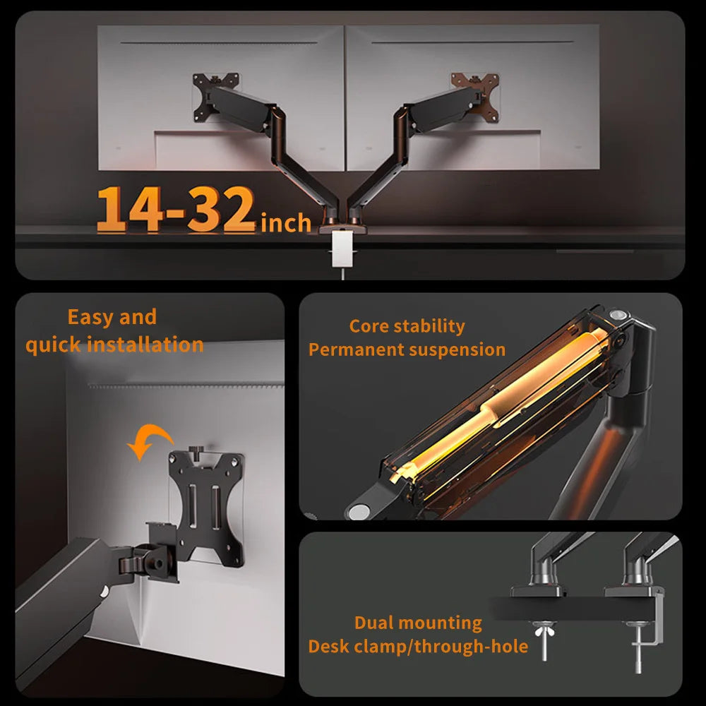 Soporte para dos monitores (2-9KG), rotación de 360°