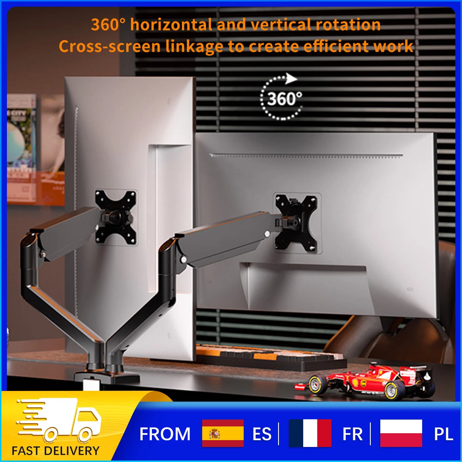 Soporte para dos monitores (2-9KG), rotación de 360°