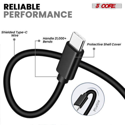 USB-auf-USB-C-Kabel, 5er-Pack, 65 W Schnellladung und Datenübertragung.