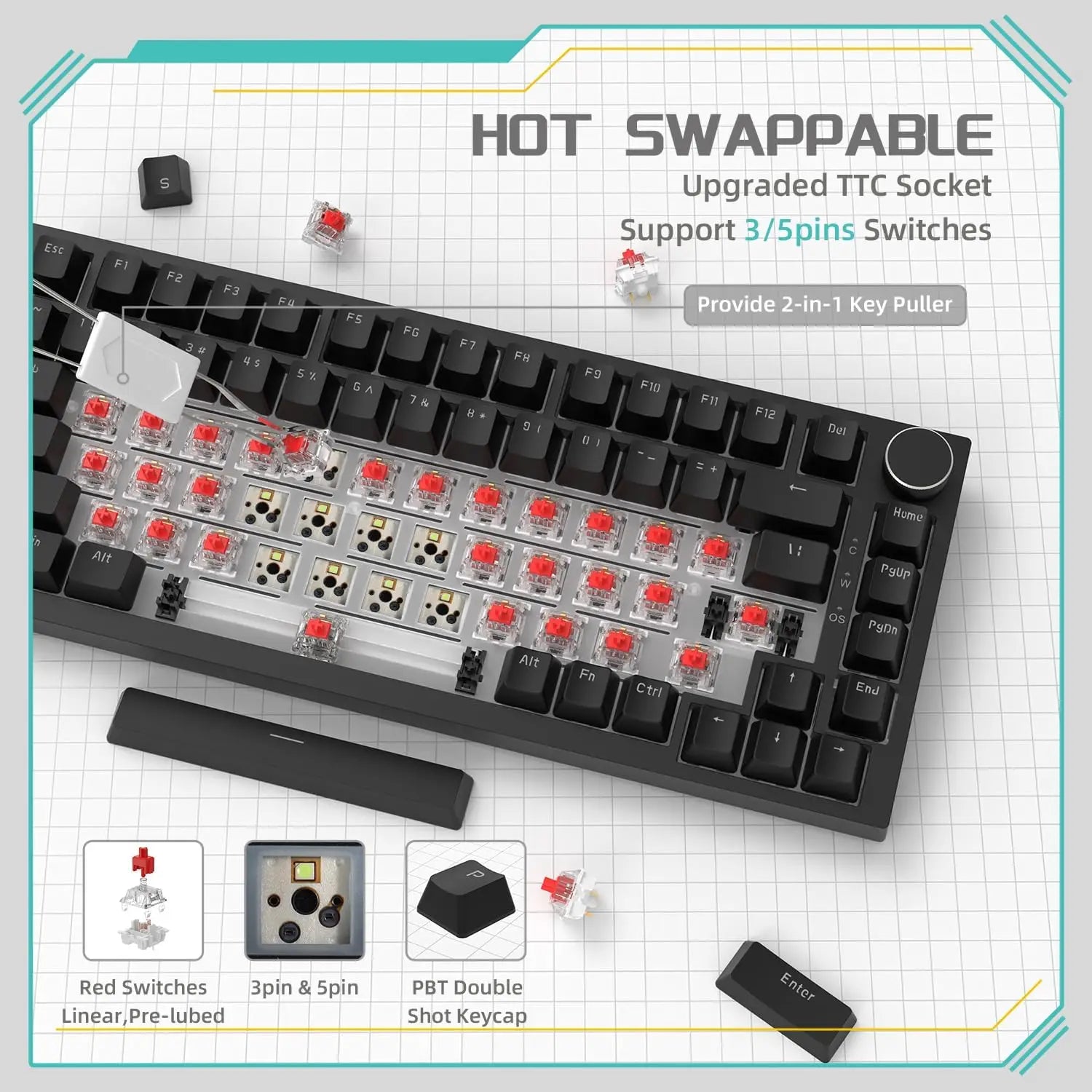 AJAZZ AK820 - Mechanische Tastatur, 75% Layout